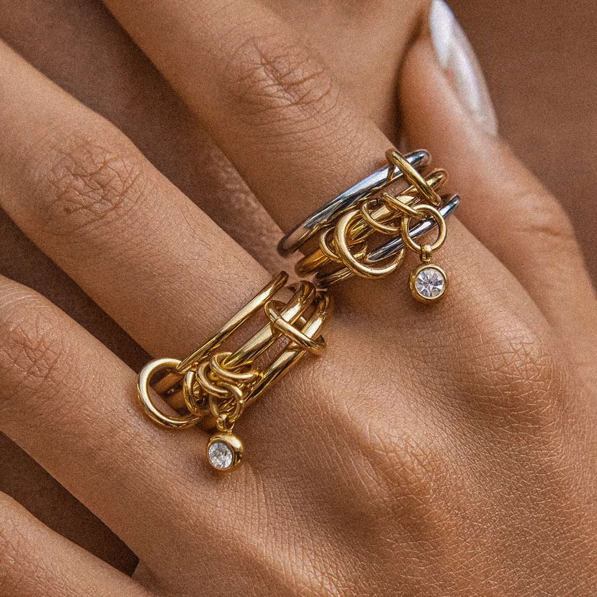 CONNECTION Triple Ring With Charm
