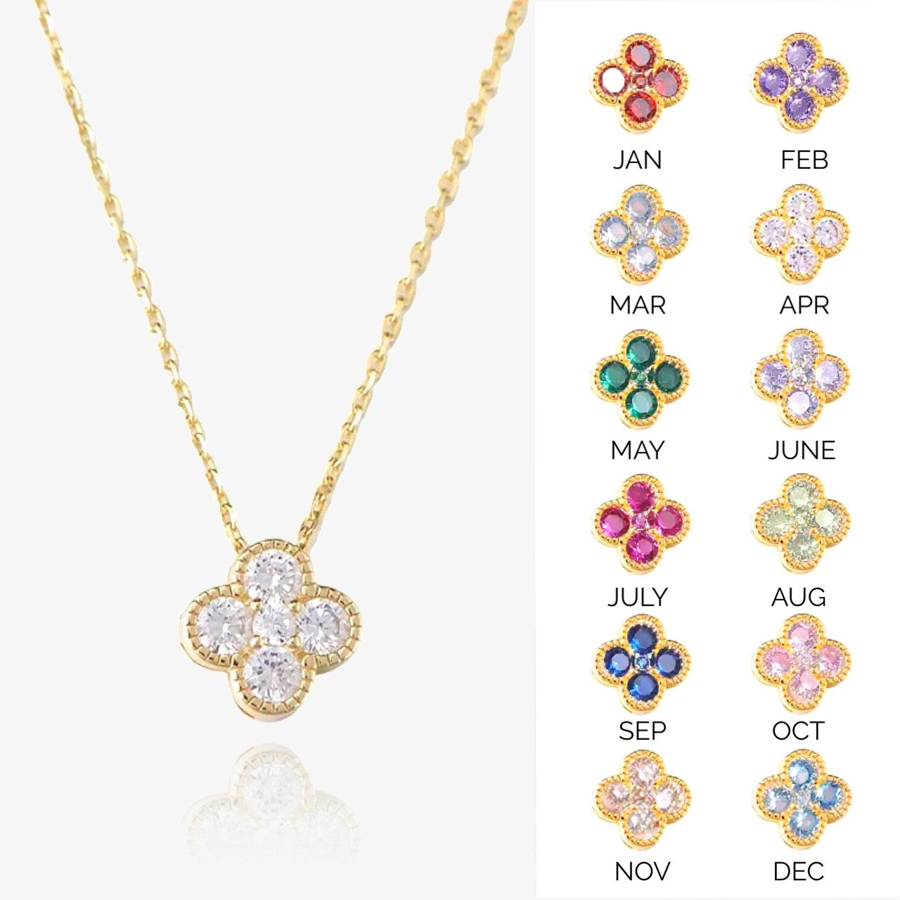 Clover Birthstone Necklace Sterling Silver