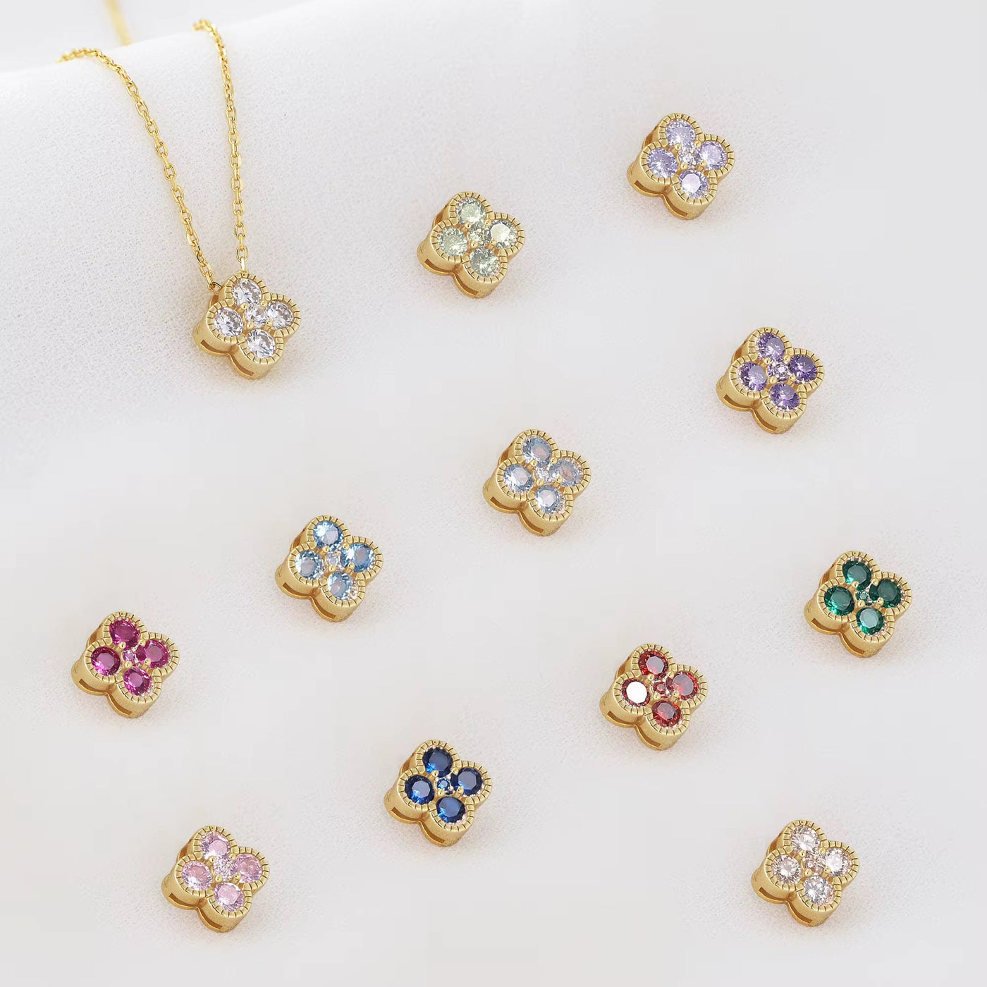 Clover Birthstone Necklace Sterling Silver