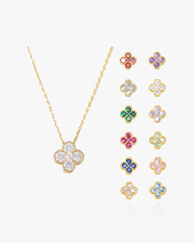 Clover Birthstone Necklace Sterling Silver