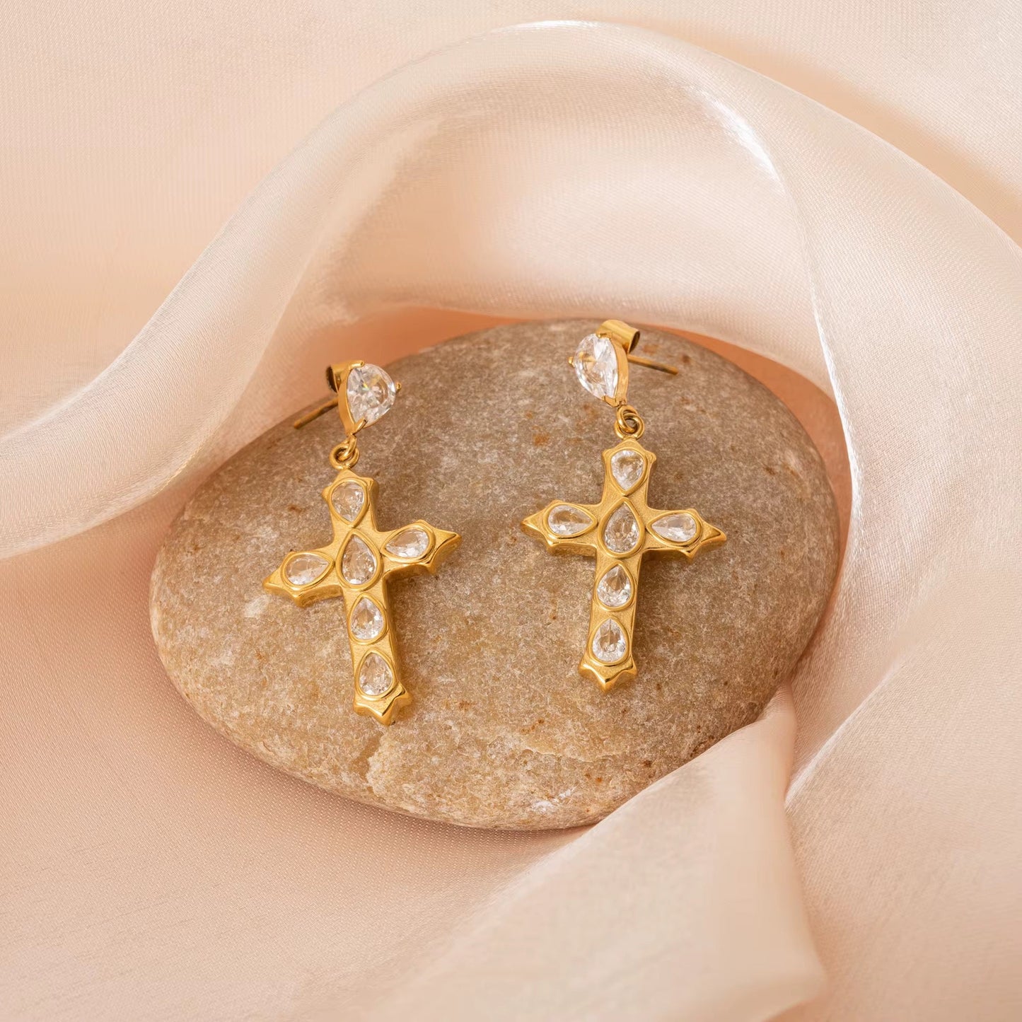 Cross Diamante Earrings