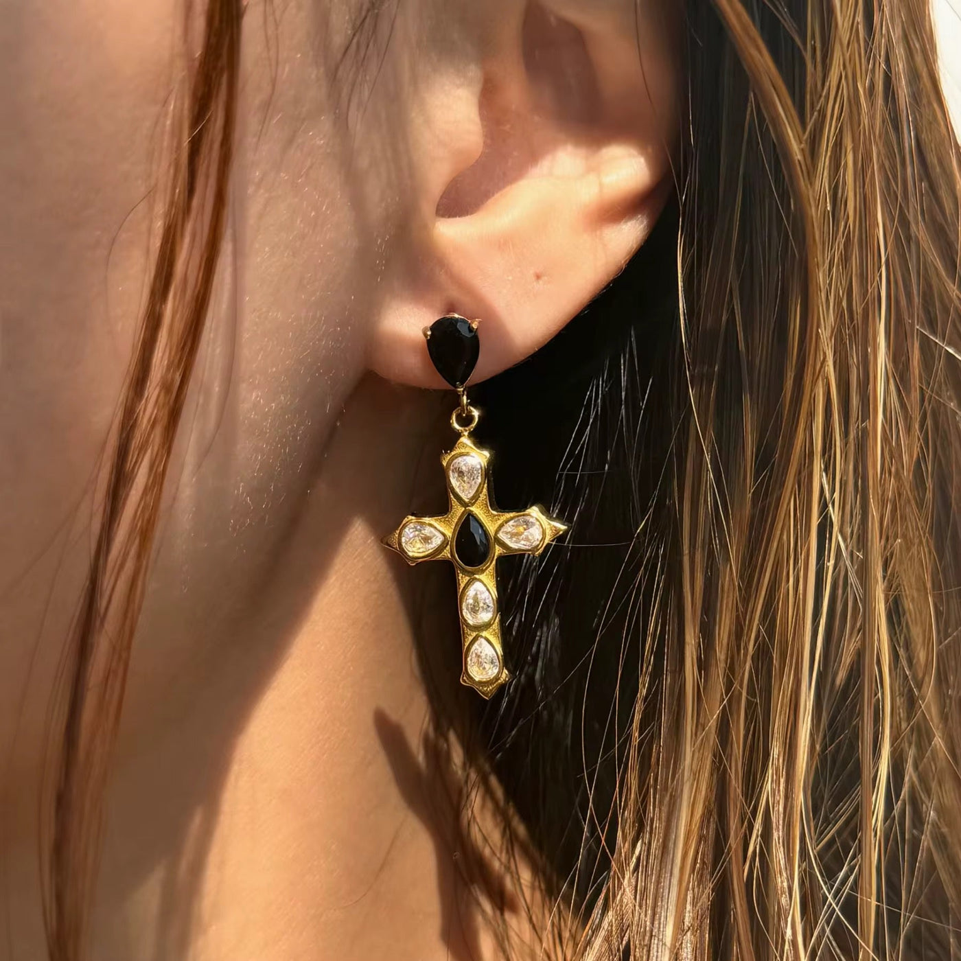 Cross Diamante Earrings