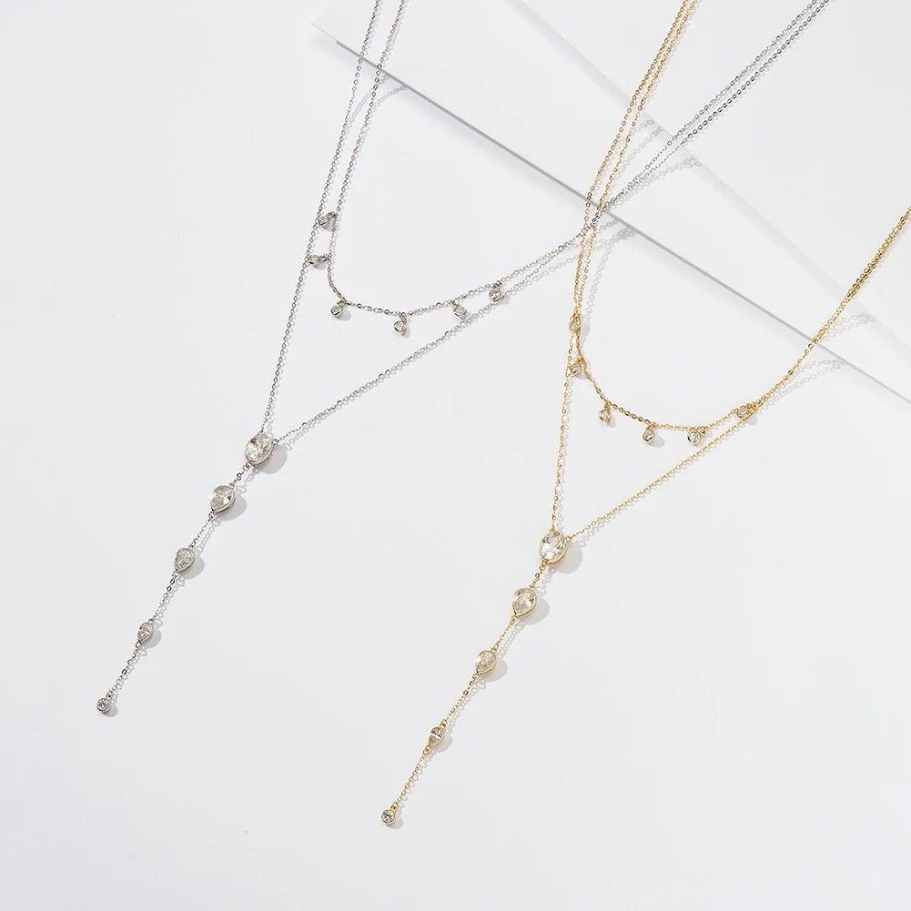 Dainty Crystals Y-Shape Necklace Sterling Silver