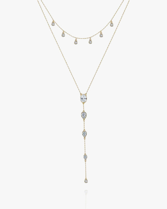 Dainty Crystals Y-Shape Necklace Sterling Silver
