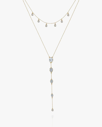 Dainty Crystals Y-Shape Necklace Sterling Silver