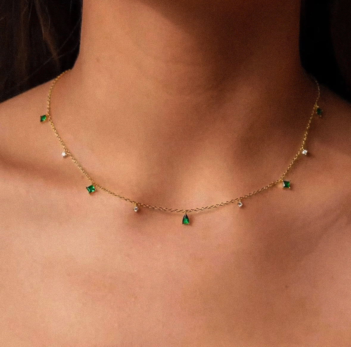 Dainty Emerald Necklace Sterling Silver