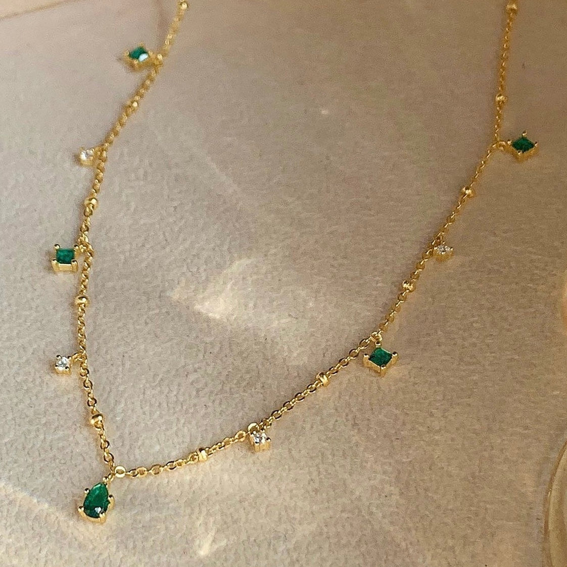 Dainty Emerald Necklace Sterling Silver