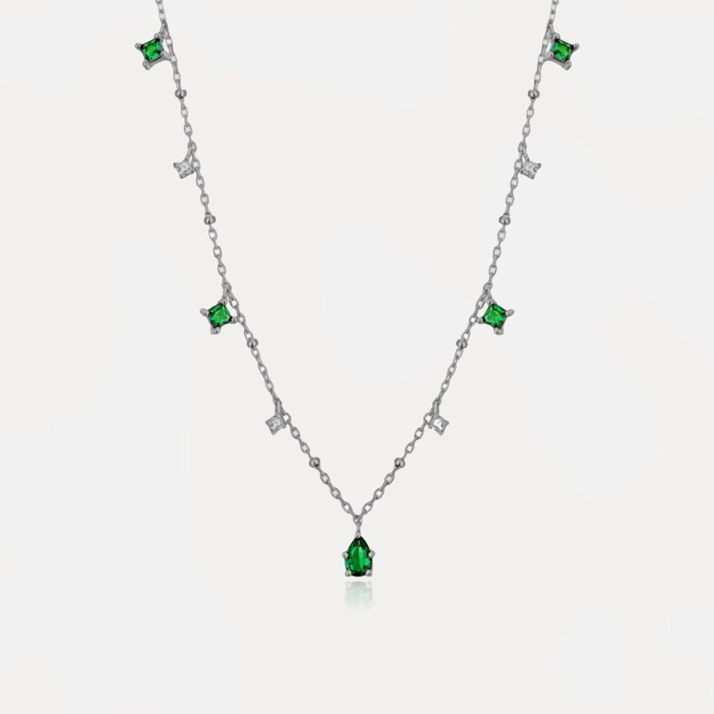 Dainty Emerald Necklace Sterling Silver