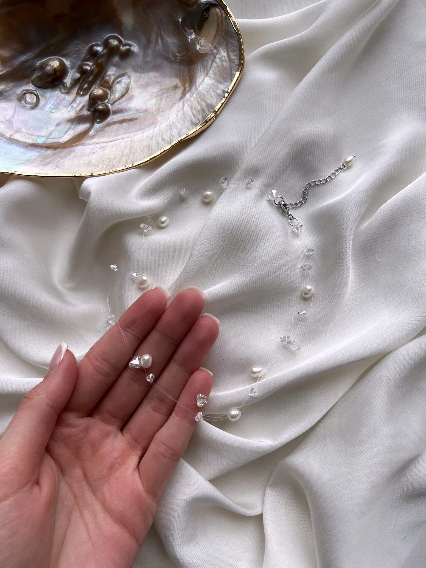 Floating Crystals And Pearls Necklace