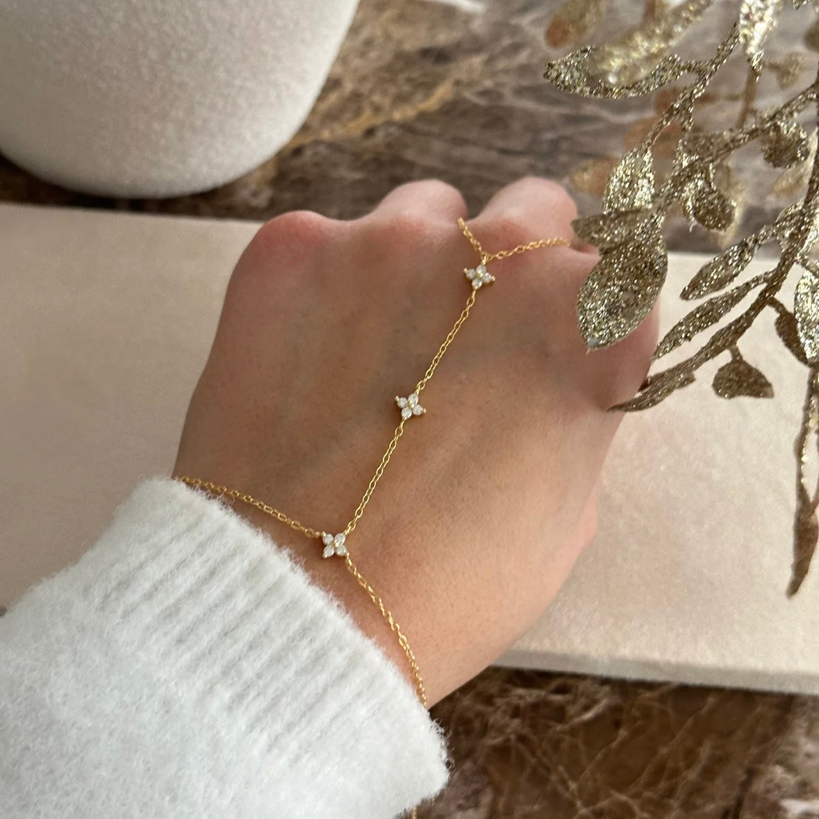 Lucky Clover Hand Chain Sterling Silver