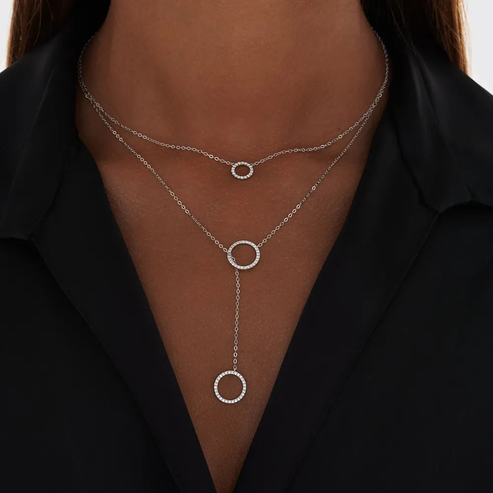 Minimalist Tie Y Shape Circle Necklace