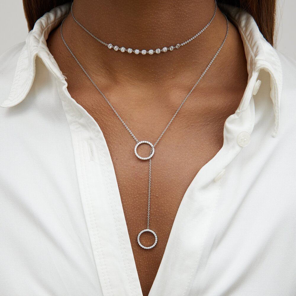 Minimalist Tie Y Shape Circle Necklace
