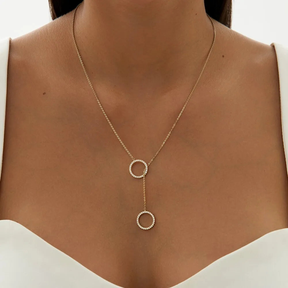 Minimalist Tie Y Shape Circle Necklace