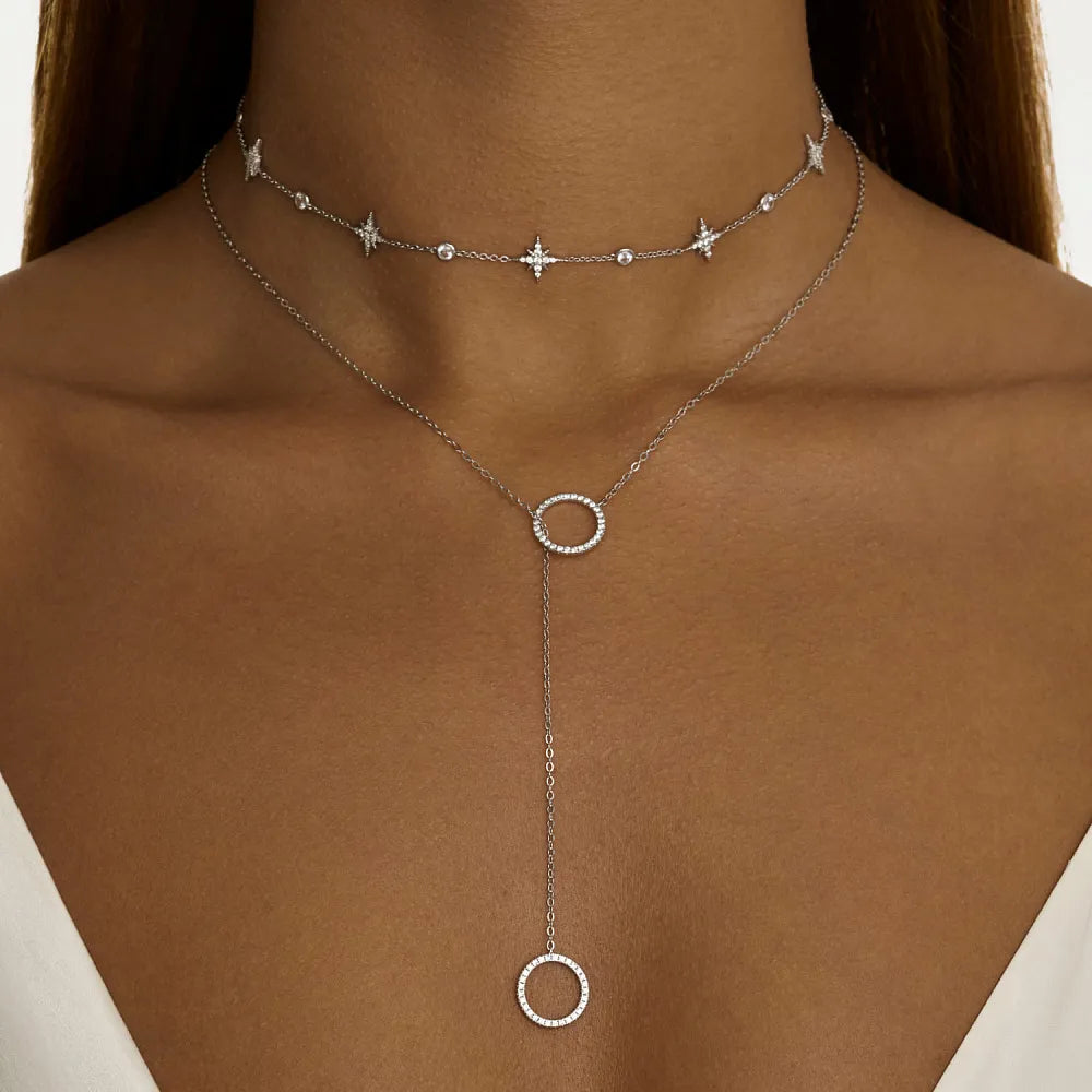 Minimalist Tie Y Shape Circle Necklace