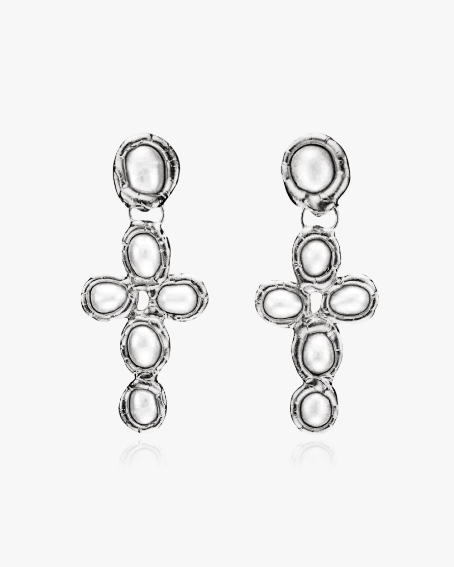 Molten Cross Earrings - Natural Pearl