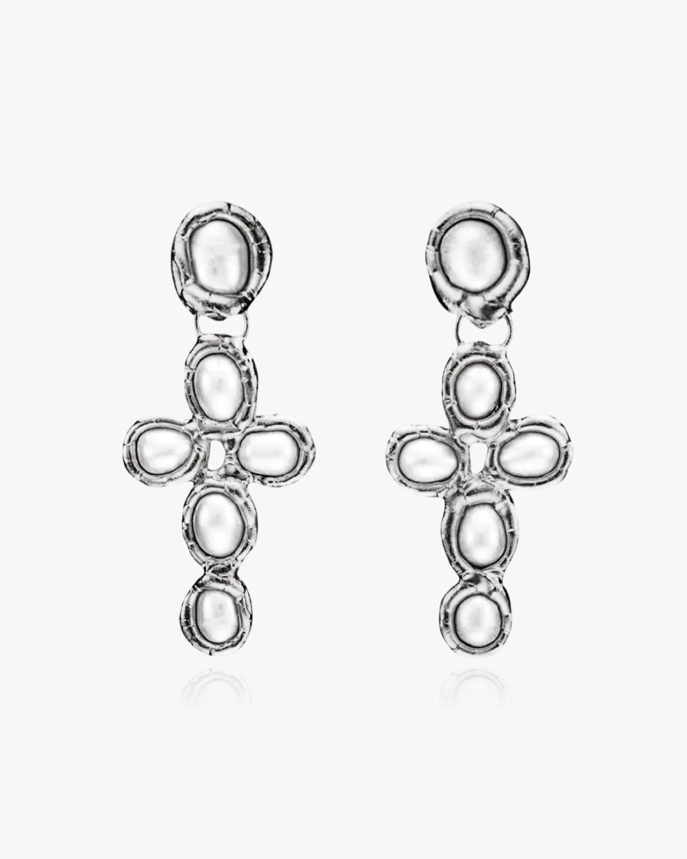 Molten Cross Earrings - Natural Pearl