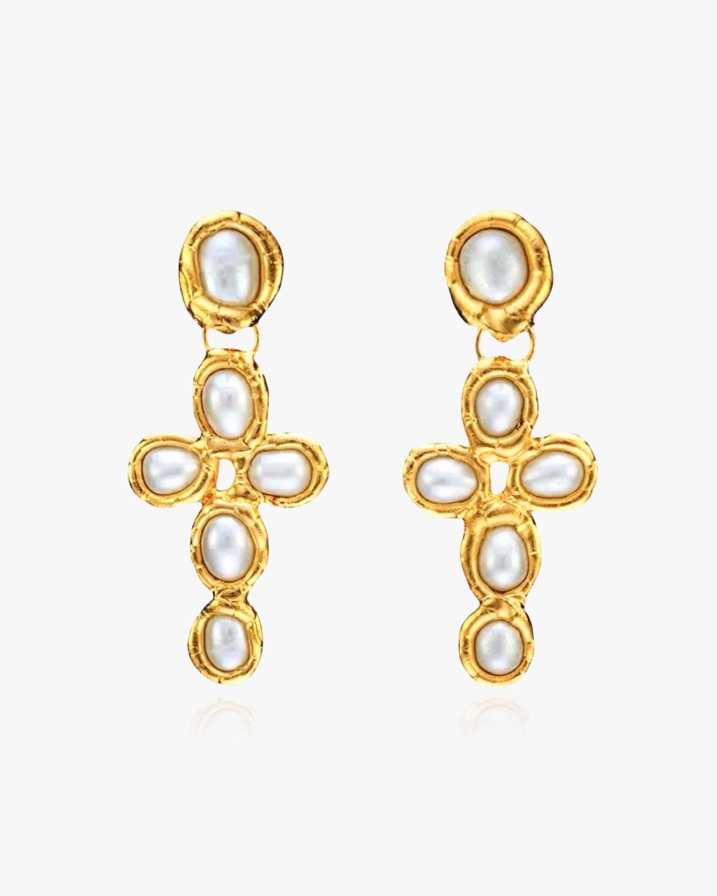 Molten Cross Earrings - Natural Pearl