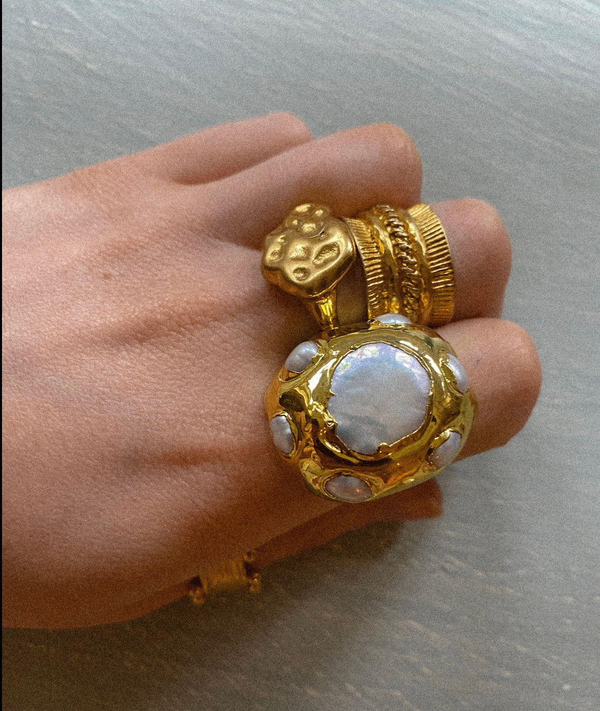 Molten Natural Pearl Ring
