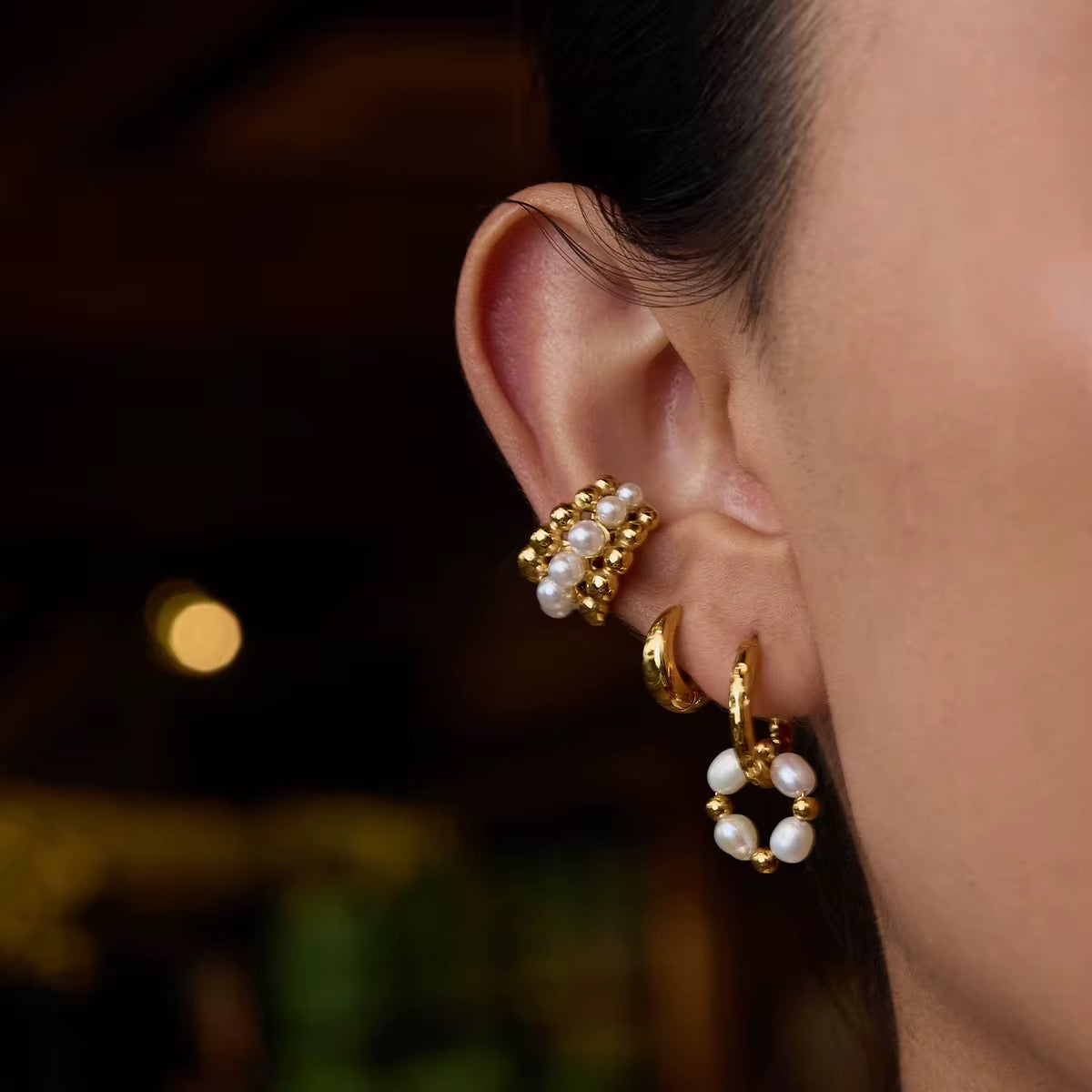 Molten Pearl Hoop Earrings