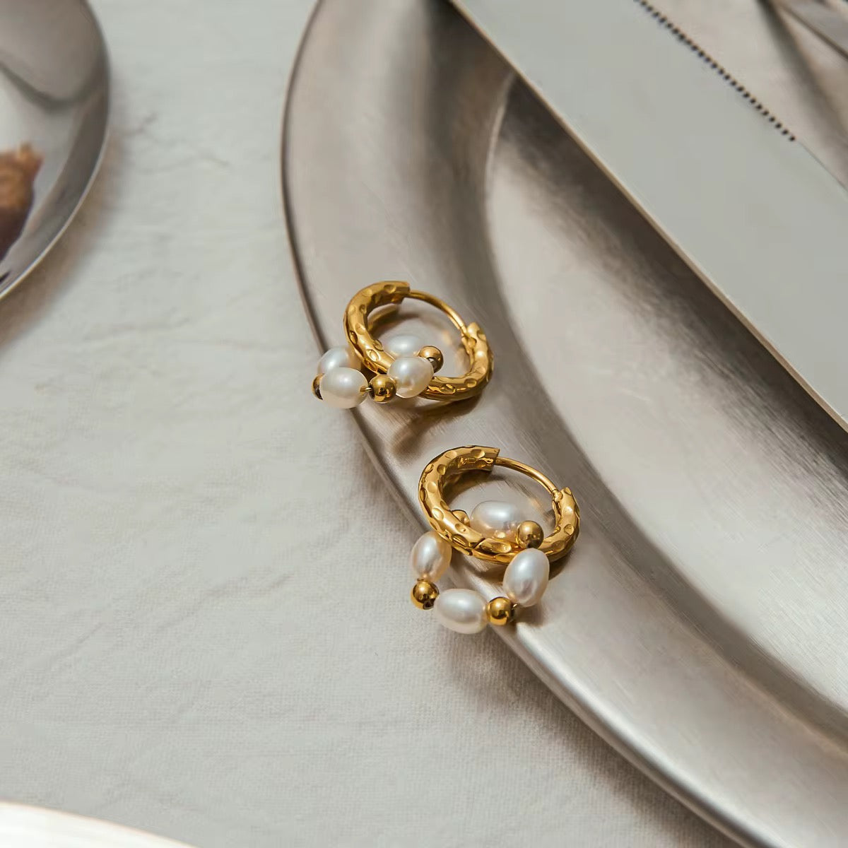 Molten Pearl Hoop Earrings