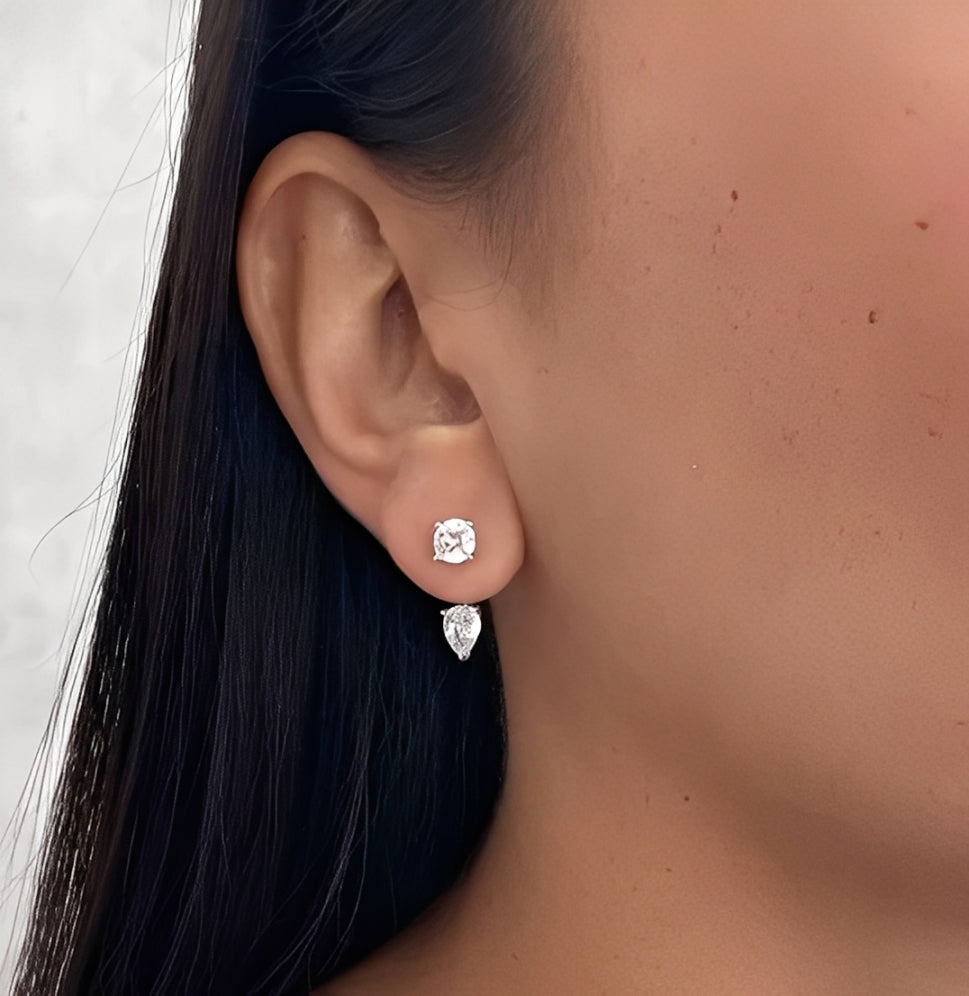 Pear Cut Jacket Earrings Sterling Silver