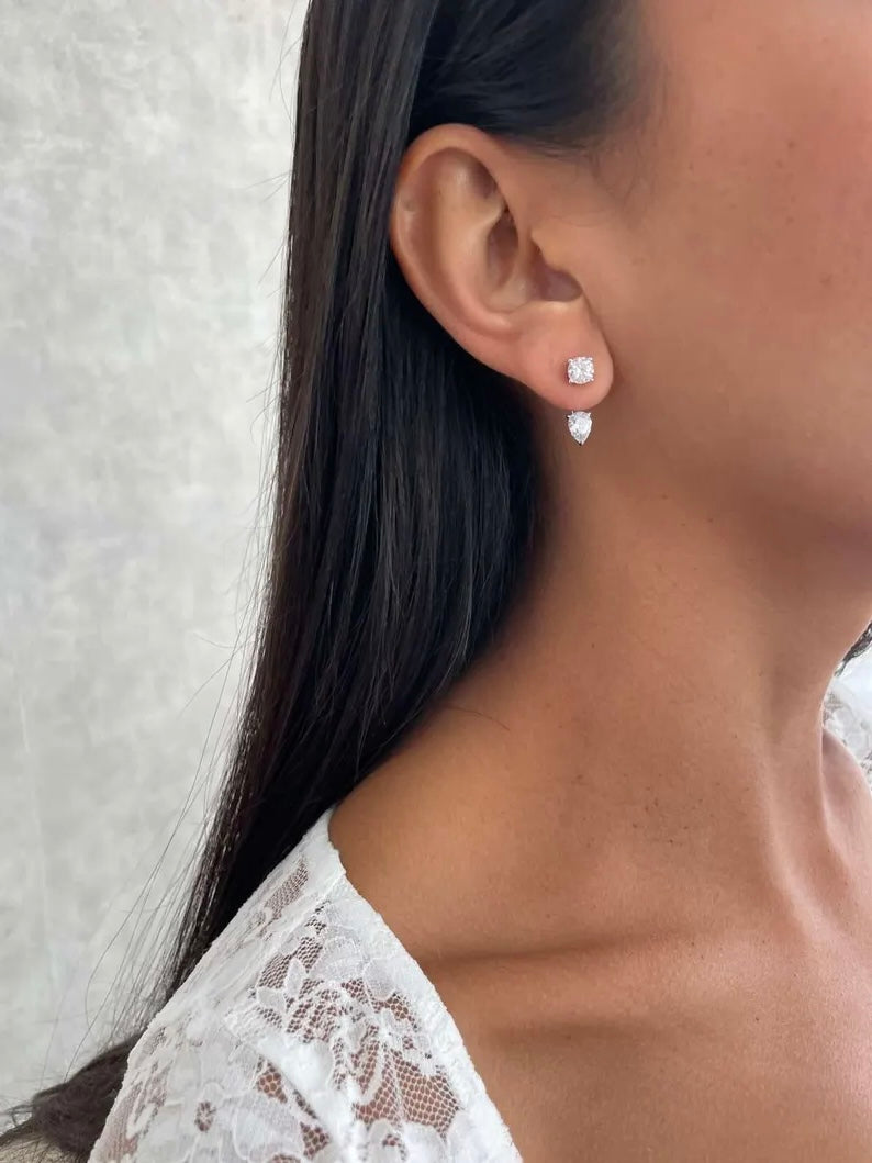 Pear Cut Jacket Earrings Sterling Silver