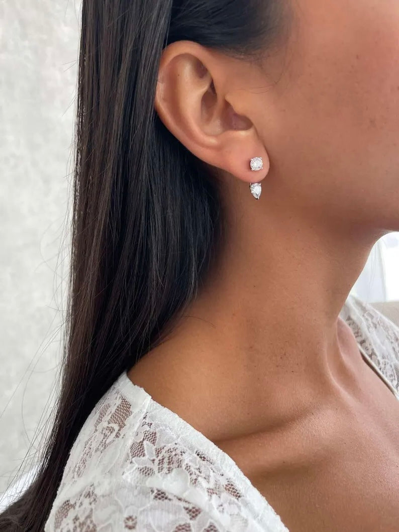 Pear Cut Jacket Earrings Sterling Silver