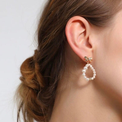 Pearl Bow Tie Hoops