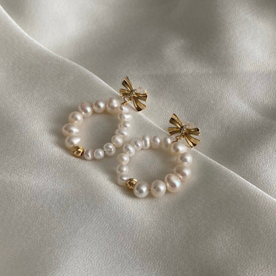 Pearl Bow Tie Hoops