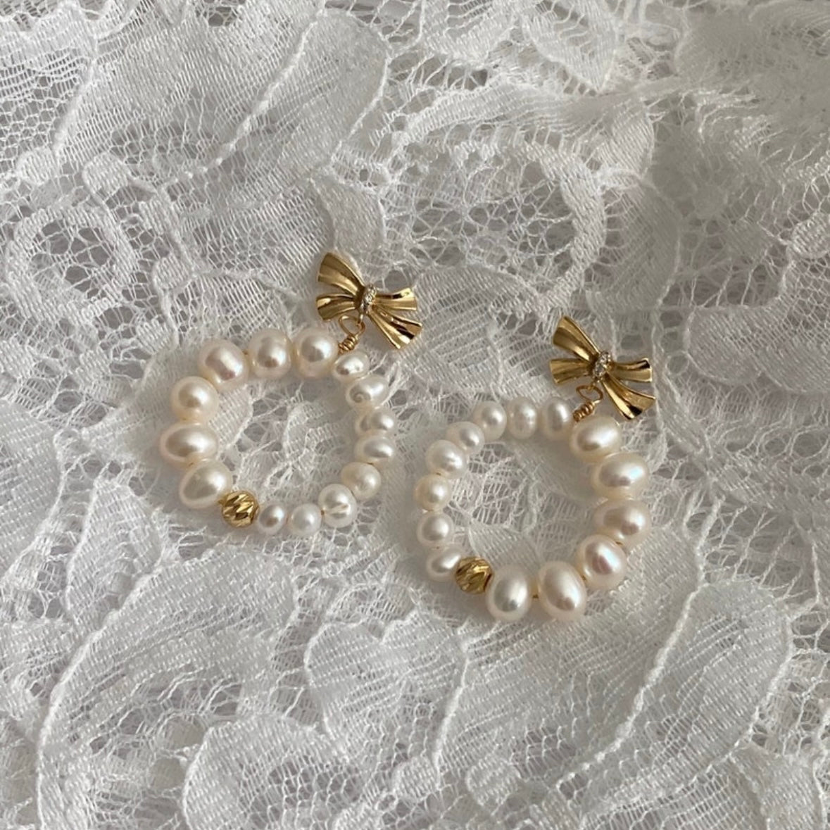 Pearl Bow Tie Hoops