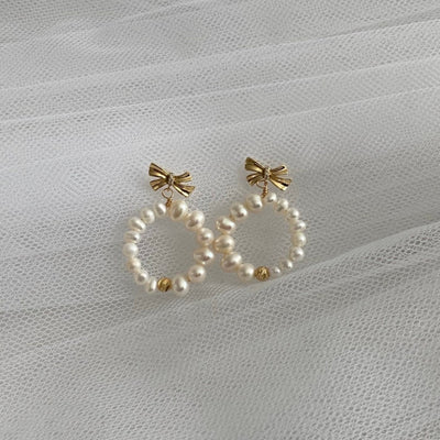 Pearl Bow Tie Hoops