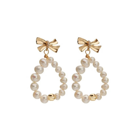 Pearl Bow Tie Hoops