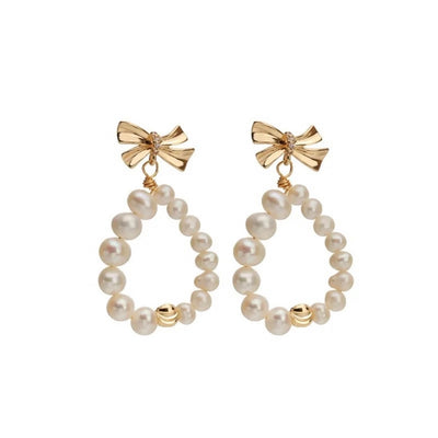 Pearl Bow Tie Hoops