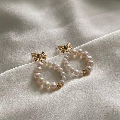 Pearl Bow Tie Hoops