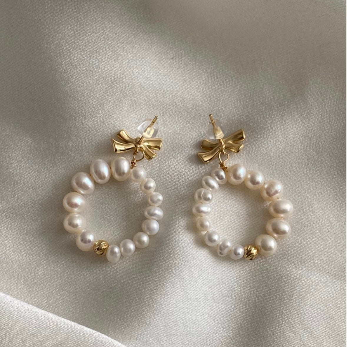 Pearl Bow Tie Hoops
