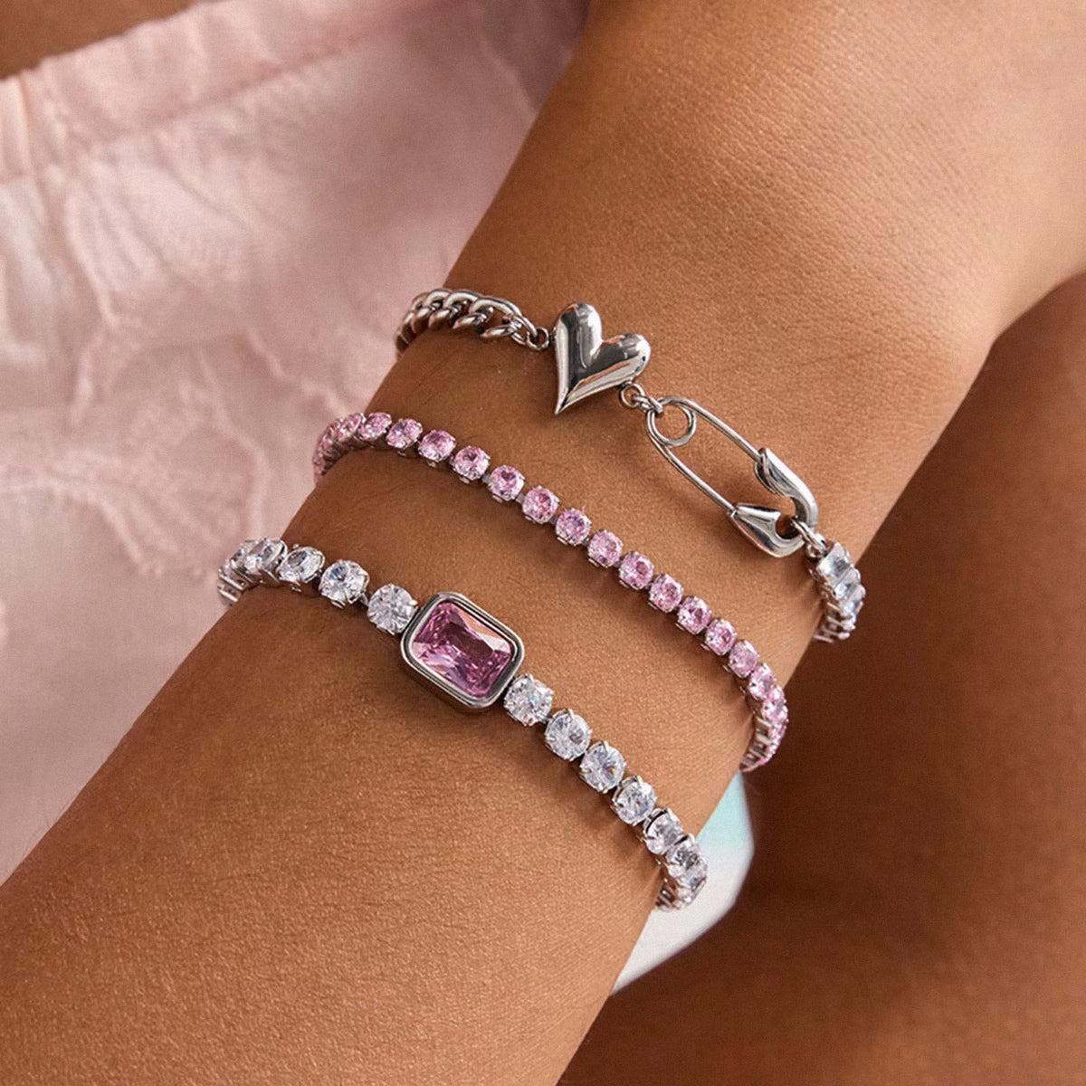 Pink Tennis Bracelet Silver