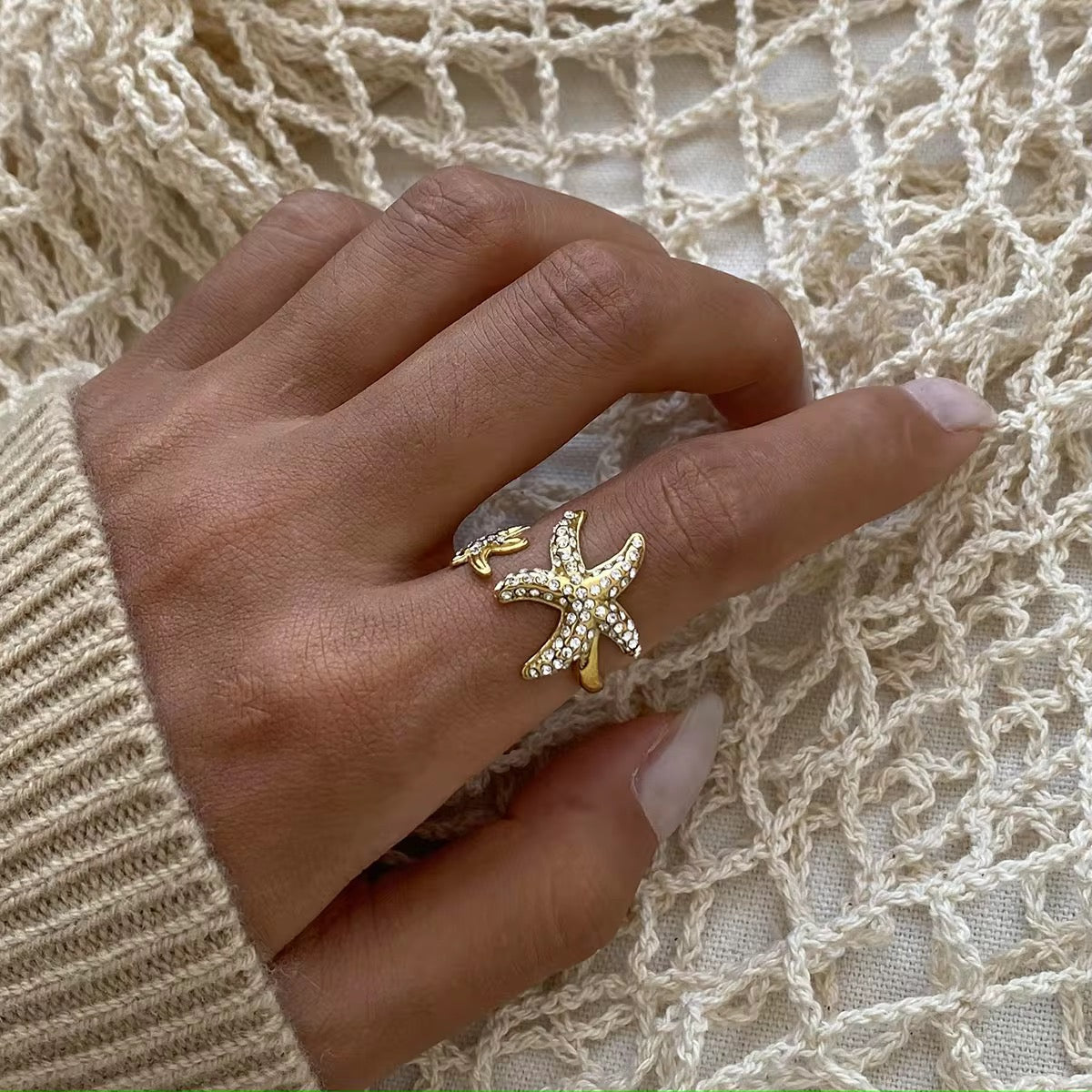 Starfish Diamante Ring