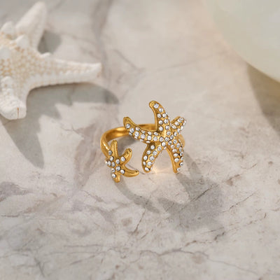 Starfish Diamante Ring