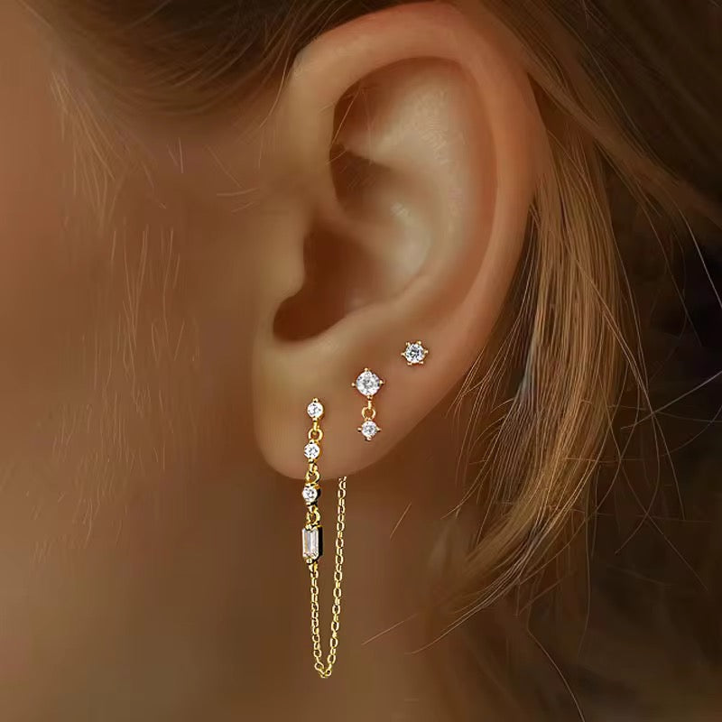 Triple Stud Earrings Set Sterling Silver