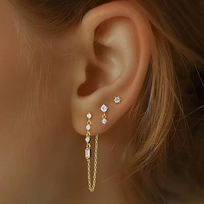 Triple Stud Earrings Set Sterling Silver