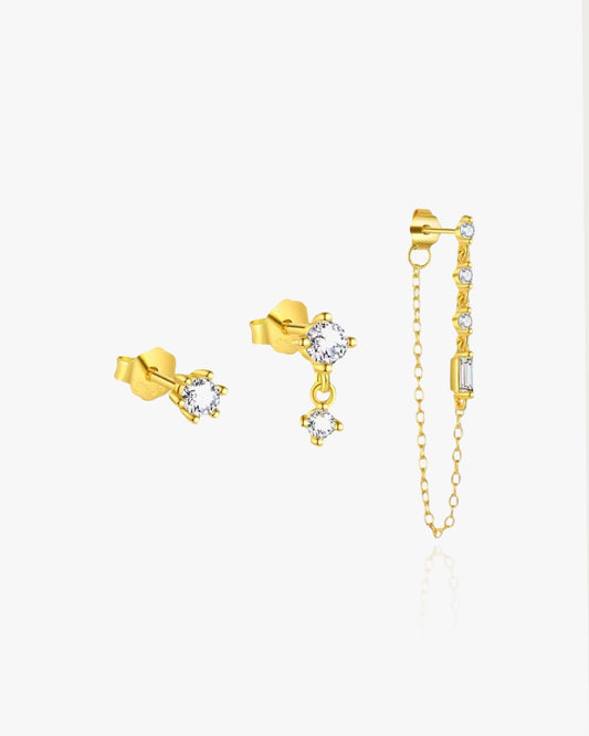 Triple Stud Earrings Set Sterling Silver