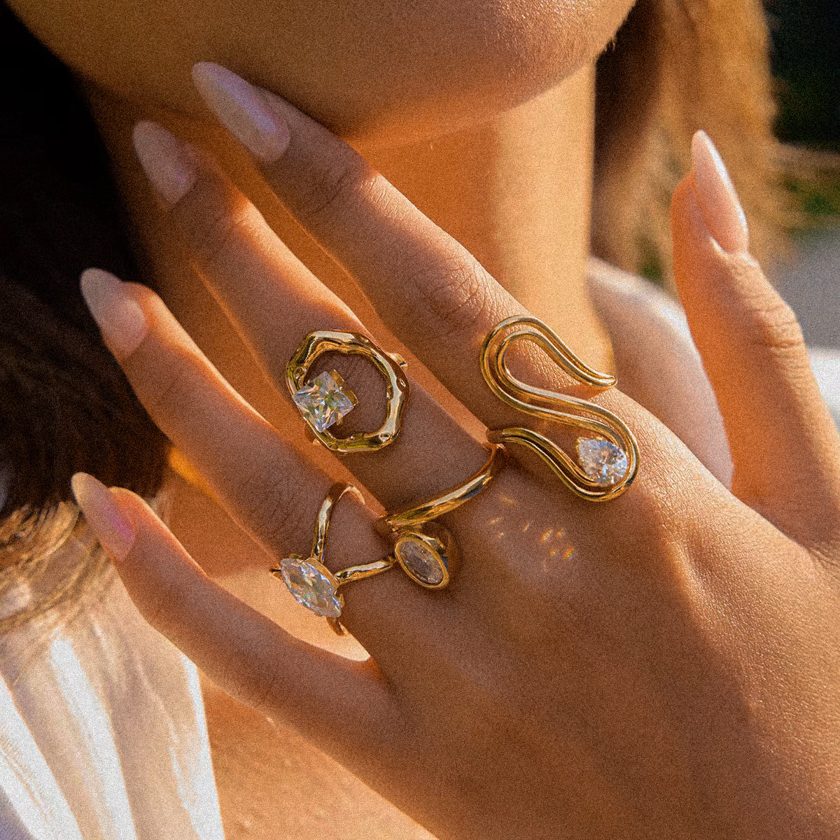 Wave Shape Diamante Ring