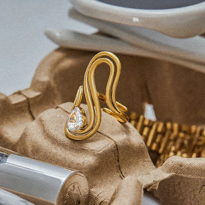 Wave Shape Diamante Ring