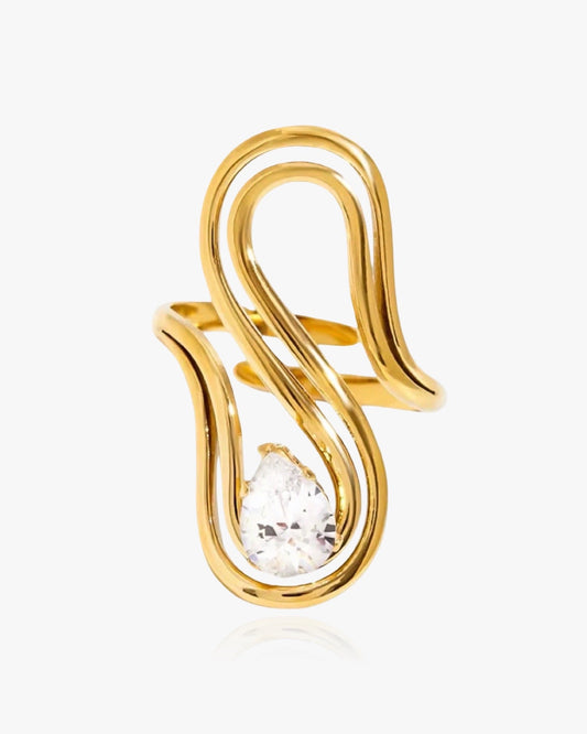 Wave Shape Diamante Ring