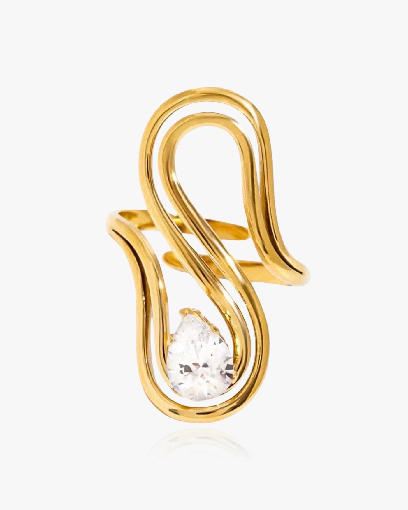 Wave Shape Diamante Ring